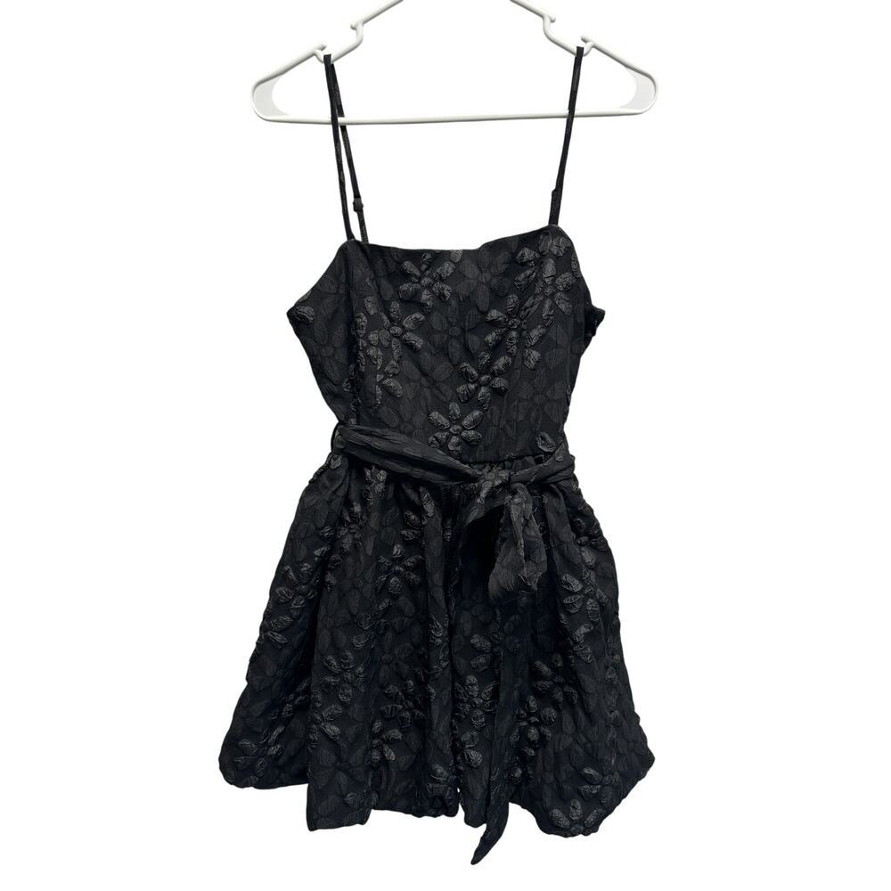 TCEC Black Mini Dress Lacy‎ Witchygoth Rave Spaghetti Strap Y2K Blousy Hem